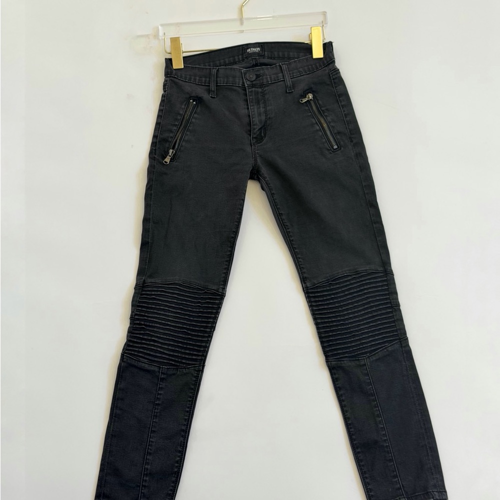 Black Biker Style Jeans with Zipper Pockets